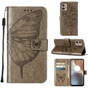 For Motorola Moto G32 Embossed Butterfly Flip Leather Phone Case(Grey)