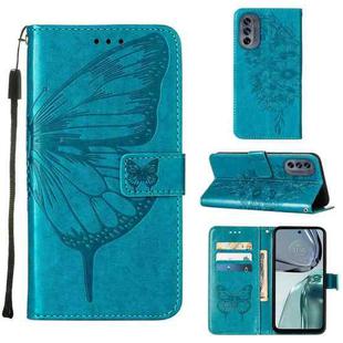 For Motorola Moto G62 5G Embossed Butterfly Flip Leather Phone Case(Blue)