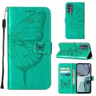 For Motorola Moto G62 5G Embossed Butterfly Flip Leather Phone Case(Green)