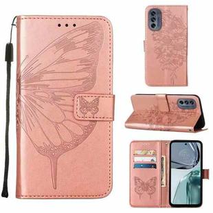 For Motorola Moto G62 5G Embossed Butterfly Flip Leather Phone Case(Rose Gold)