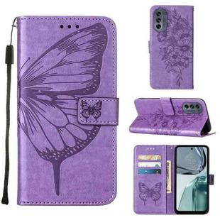 For Motorola Moto G62 5G Embossed Butterfly Flip Leather Phone Case(Purple)