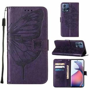 For Motorola Moto S30 Pro 5G Embossed Butterfly Flip Leather Phone Case(Dark Purple)