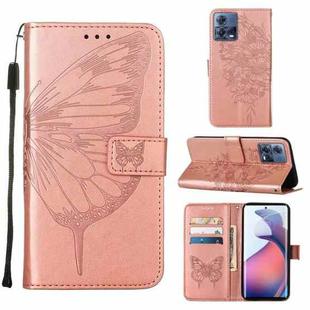 For Motorola Moto S30 Pro 5G Embossed Butterfly Flip Leather Phone Case(Rose Gold)