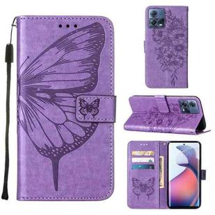 For Motorola Moto S30 Pro 5G Embossed Butterfly Flip Leather Phone Case(Purple)