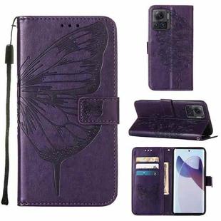 For Motorola Moto X30 Pro 5G Embossed Butterfly Flip Leather Phone Case(Dark Purple)