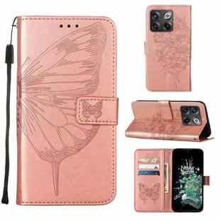 For OnePlus 10T 5G Global Embossed Butterfly Flip Leather Phone Case(Rose Gold)