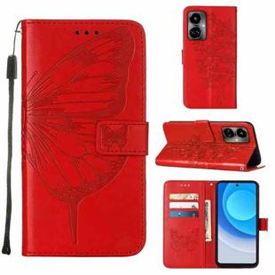 For Tecno Camon 19 Embossed Butterfly Flip Leather Phone Case(Red)