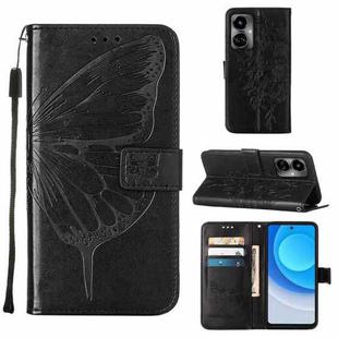 For Tecno Camon 19 Embossed Butterfly Flip Leather Phone Case(Black)