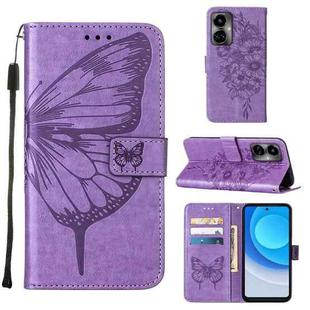 For Tecno Camon 19 Embossed Butterfly Flip Leather Phone Case(Purple)