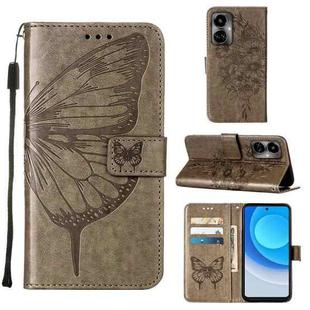 For Tecno Camon 19 Embossed Butterfly Flip Leather Phone Case(Grey)