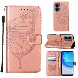 For Tecno Camon 19 NEO Embossed Butterfly Flip Leather Phone Case(Rose Gold)