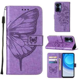 For Tecno Camon 19 Pro 5G Embossed Butterfly Flip Leather Phone Case(Purple)