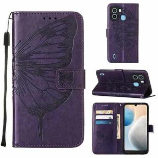 For Tecno POP 6 Embossed Butterfly Flip Leather Phone Case(Dark Purple)