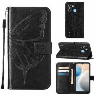 For Tecno POP 6 Embossed Butterfly Flip Leather Phone Case(Black)