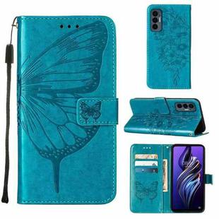 For Tecno Pova 3/LE7 Embossed Butterfly Flip Leather Phone Case(Blue)