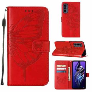 For Tecno Pova 3/LE7 Embossed Butterfly Flip Leather Phone Case(Red)