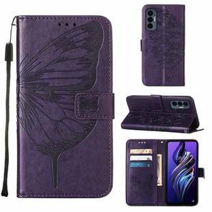 For Tecno Pova 3/LE7 Embossed Butterfly Flip Leather Phone Case(Dark Purple)