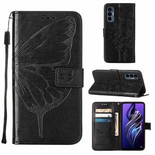For Tecno Pova 3/LE7 Embossed Butterfly Flip Leather Phone Case(Black)
