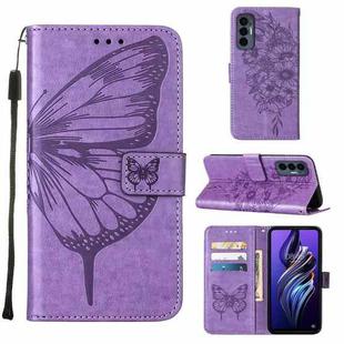 For Tecno Pova 3/LE7 Embossed Butterfly Flip Leather Phone Case(Purple)
