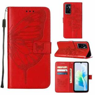 For vivo S10e 5G/V23e 4G/V23E 5G/Y75 4G Embossed Butterfly Flip Leather Phone Case(Red)