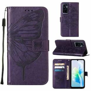 For vivo S10e 5G/V23e 4G/V23E 5G/Y75 4G Embossed Butterfly Flip Leather Phone Case(Dark Purple)