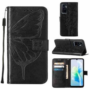 For vivo S10e 5G/V23e 4G/V23E 5G/Y75 4G Embossed Butterfly Flip Leather Phone Case(Black)