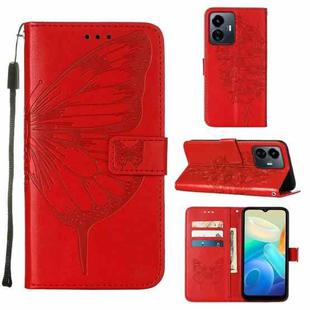 For vivo Y77 5G Global Embossed Butterfly Flip Leather Phone Case(Red)