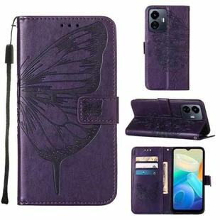 For vivo Y77 5G Global Embossed Butterfly Flip Leather Phone Case(Dark Purple)