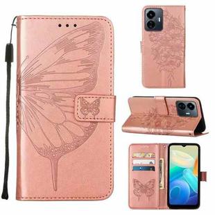 For vivo Y77 5G Global Embossed Butterfly Flip Leather Phone Case(Rose Gold)