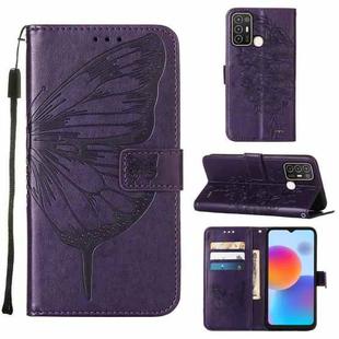 For ZTE Blade A52 Embossed Butterfly Flip Leather Phone Case(Dark Purple)