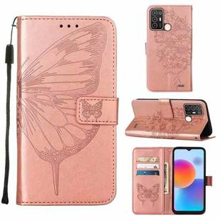 For ZTE Blade A52 Embossed Butterfly Flip Leather Phone Case(Rose Gold)