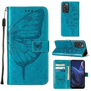 For ZTE Blade A72 5G Embossed Butterfly Flip Leather Phone Case(Blue)