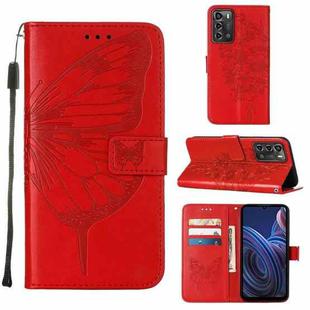 For ZTE Blade A72 5G Embossed Butterfly Flip Leather Phone Case(Red)