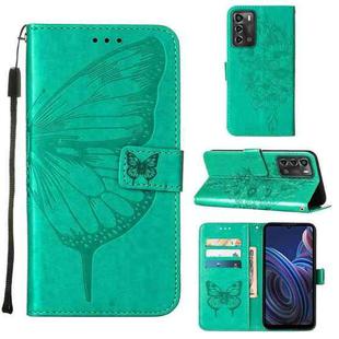 For ZTE Blade A72 5G Embossed Butterfly Flip Leather Phone Case(Green)