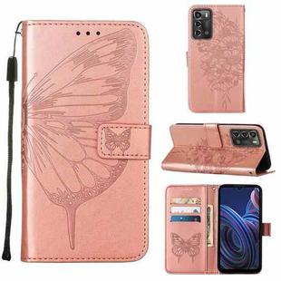 For ZTE Blade A72 5G Embossed Butterfly Flip Leather Phone Case(Rose Gold)