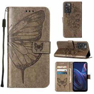 For ZTE Blade A72 5G Embossed Butterfly Flip Leather Phone Case(Grey)