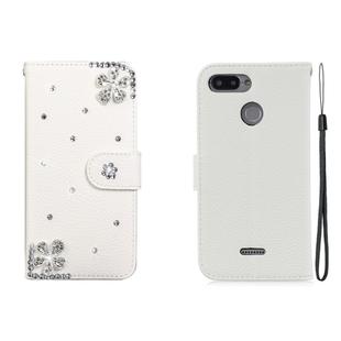 For Xiaomi Redmi 6 Horizontal Flip Solid Color Rhinestones Leather Case with Card Slot & Wallet & Holder(Diagonal Flower)