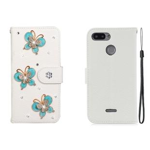 For Xiaomi Redmi 6 Horizontal Flip Solid Color Rhinestones Leather Case with Card Slot & Wallet & Holder(Three Butterflies)