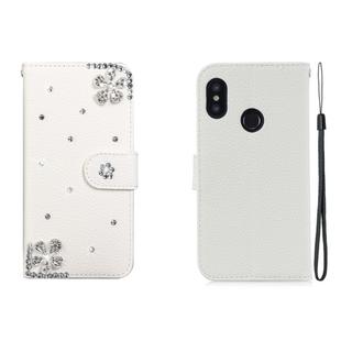 For Xiaomi Redmi 6 Pro Horizontal Flip Solid Color Rhinestones Leather Case with Card Slot & Wallet & Holder(Diagonal Flower)