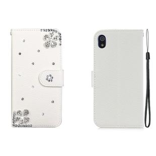 For Xiaomi Redmi 7A Horizontal Flip Solid Color Rhinestones Leather Case with Card Slot & Wallet & Holder(Diagonal Flower)