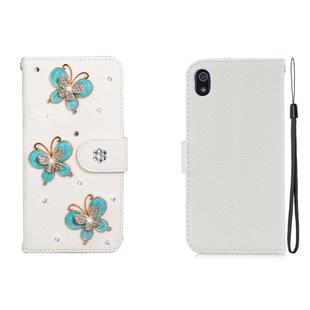 For Xiaomi Redmi 7A Horizontal Flip Solid Color Rhinestones Leather Case with Card Slot & Wallet & Holder(Three Butterflies)