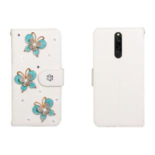 For Xiaomi Redmi 8 Horizontal Flip Solid Color Rhinestones Leather Case with Card Slot & Wallet & Holder(Three Butterflies)