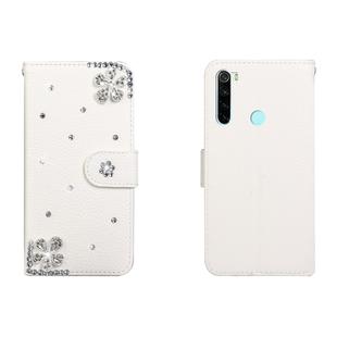 For Xiaomi Redmi Note 8 Horizontal Flip Solid Color Rhinestones Leather Case with Card Slot & Wallet & Holder(Diagonal Flower)