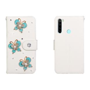 For Xiaomi Redmi Note 8 Horizontal Flip Solid Color Rhinestones Leather Case with Card Slot & Wallet & Holder(Three Butterflies)