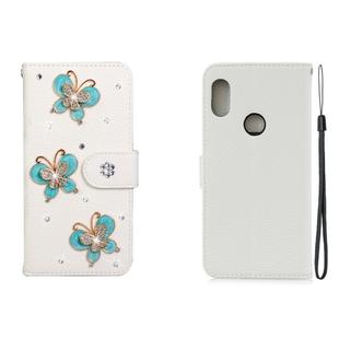 For Xiaomi Redmi Note 6 Horizontal Flip Solid Color Rhinestones Leather Case with Card Slot & Wallet & Holder(Three Butterflies)