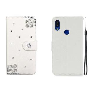 For Xiaomi Redmi Note 7 Horizontal Flip Solid Color Rhinestones Leather Case with Card Slot & Wallet & Holder(Diagonal Flower)
