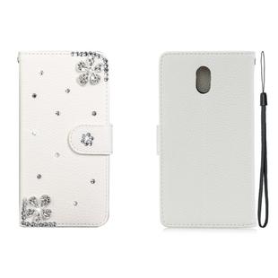 For Nokia 3 Horizontal Flip Solid Color Rhinestones Leather Case with Card Slot & Wallet & Holder(Diagonal Flower)