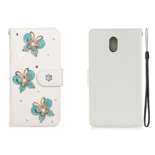 For Nokia 3 Horizontal Flip Solid Color Rhinestones Leather Case with Card Slot & Wallet & Holder(Three Butterflies)
