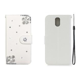 For Nokia 3.1 Horizontal Flip Solid Color Rhinestones Leather Case with Card Slot & Wallet & Holder(Diagonal Flower)