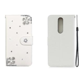 For Nokia 5.1 Horizontal Flip Solid Color Rhinestones Leather Case with Card Slot & Wallet & Holder(Diagonal Flower)